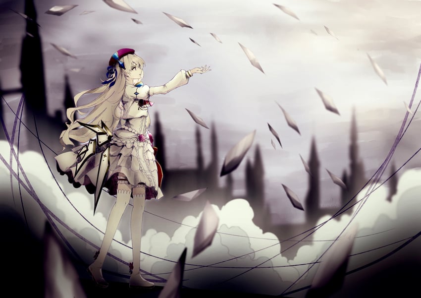 原创 1名女孩 举手 铠甲 贝雷帽 金发