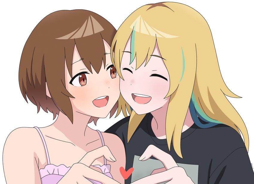 夜晚的水母不会游泳、高月真昼、山内花音 2名女孩 黑衬衫 金发 棕眼睛 棕发