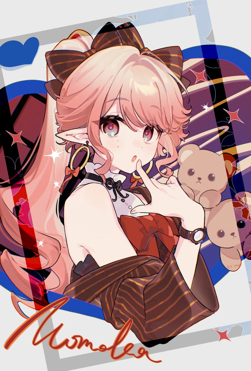 明日方舟、榛果 (明日方舟) 1名女孩 惊讶 替换服装 露肩 蝴蝶结