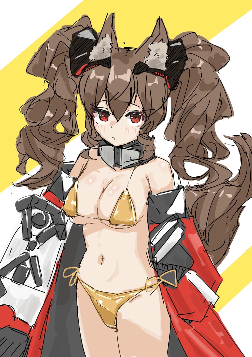 明日方舟、明日方舟：终末地、安洁莉娜 (明日方舟) 1名女孩 兽耳毛 兽耳 露肩 比基尼
