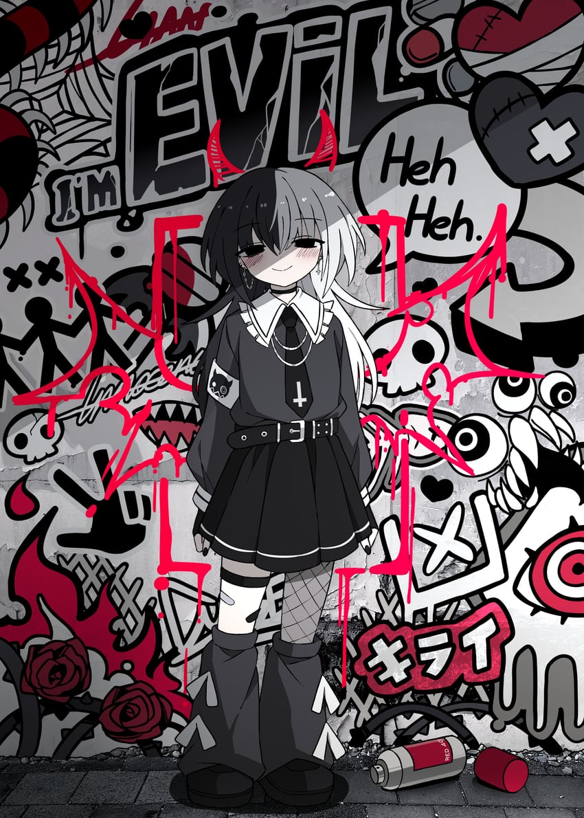 原创 1名女孩 臂章 不对称腿部穿着 腰带 黑色皮带