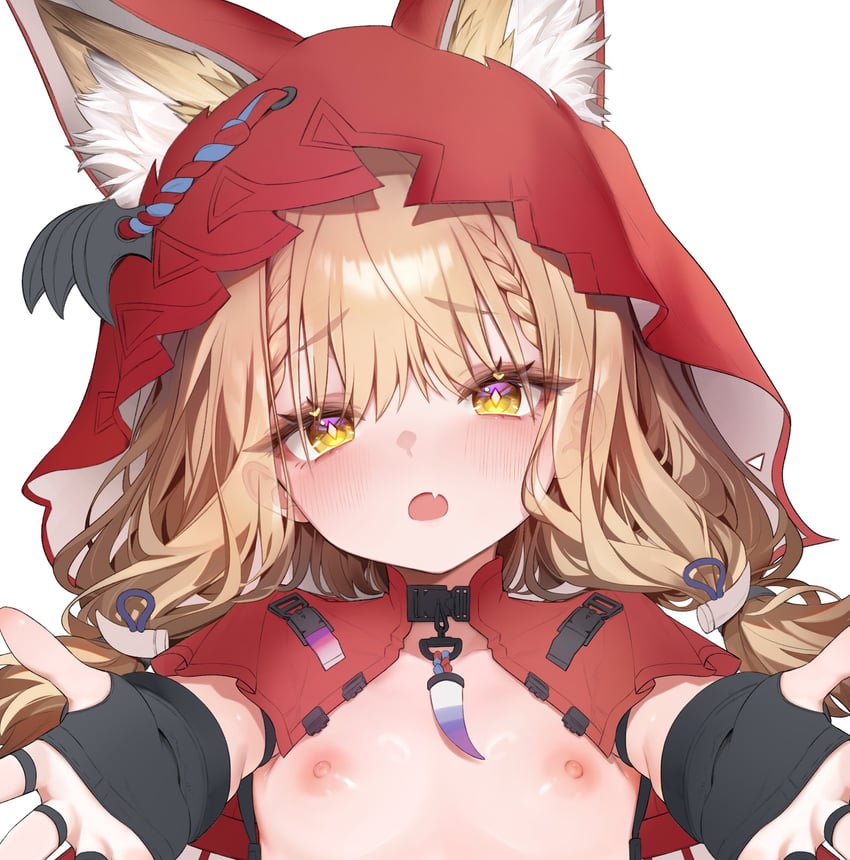明日方舟、明日方舟：终末地、罗斯 (明日方舟) 1名女孩 兽耳 金发 脸红 乳房