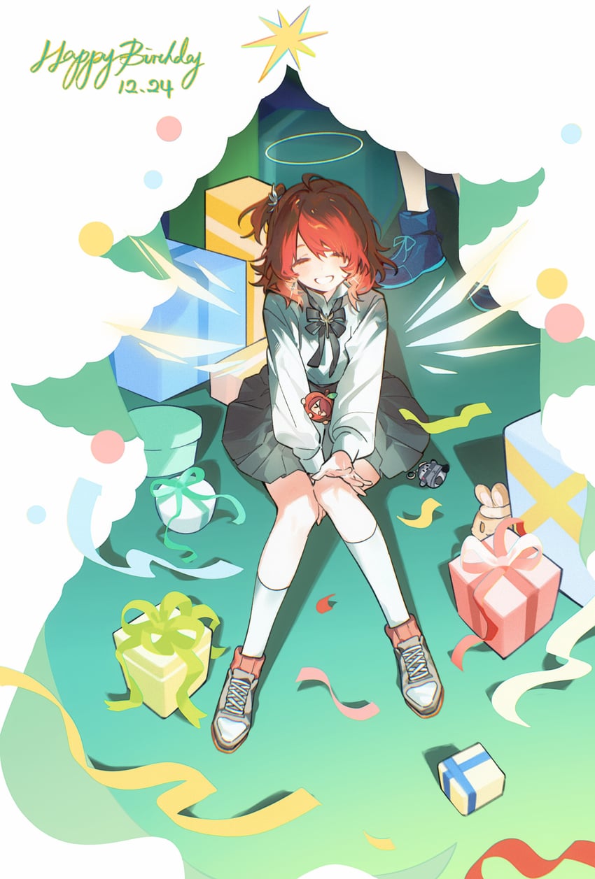 明日方舟、能天使（苹果）（明日方舟）、能天使 (明日方舟) 2名女孩 黑色丝带 盒子 朝陇山兔玩偶 圣诞树