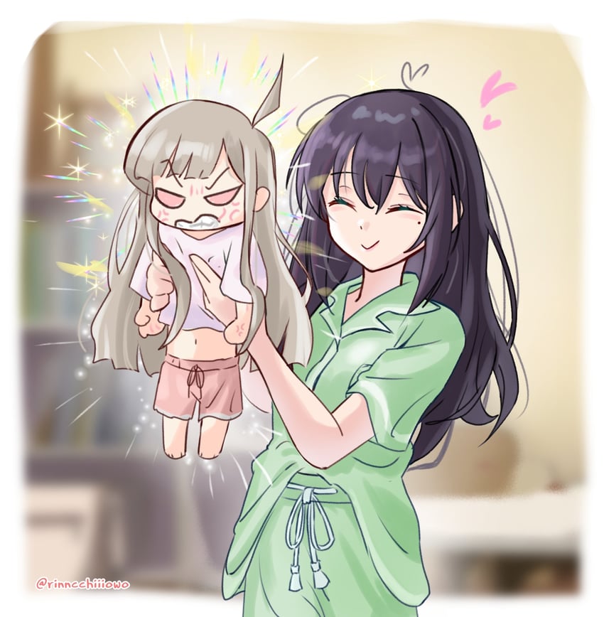 超辉夜姬!、辉夜 (超辉夜姬!)、坂寄伊吕波 2名女孩 呆毛 青筋 赤脚 黑发