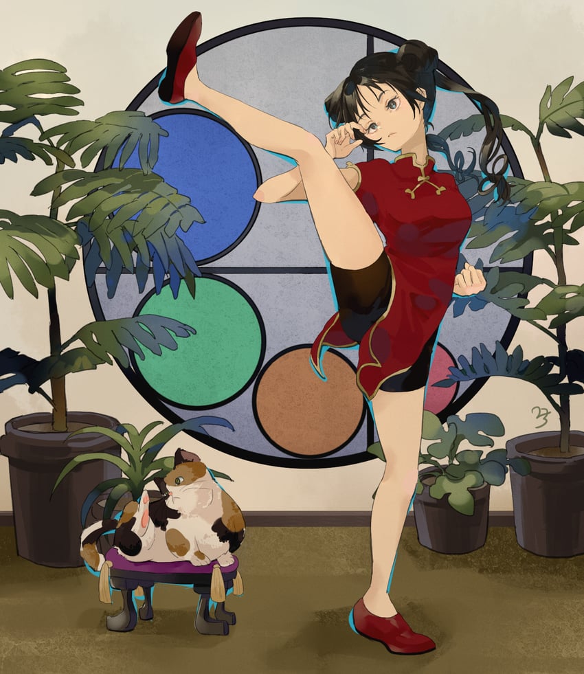 原创 1名女孩 骑行裤 黑发 乳房 三花纹