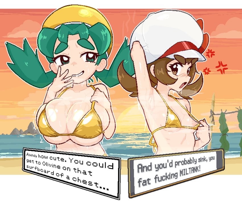 宝可梦、宝可梦 金/银/水晶、宝可梦 心金/魂银 2名女孩 替换服装 青筋 水色瞳 水色发