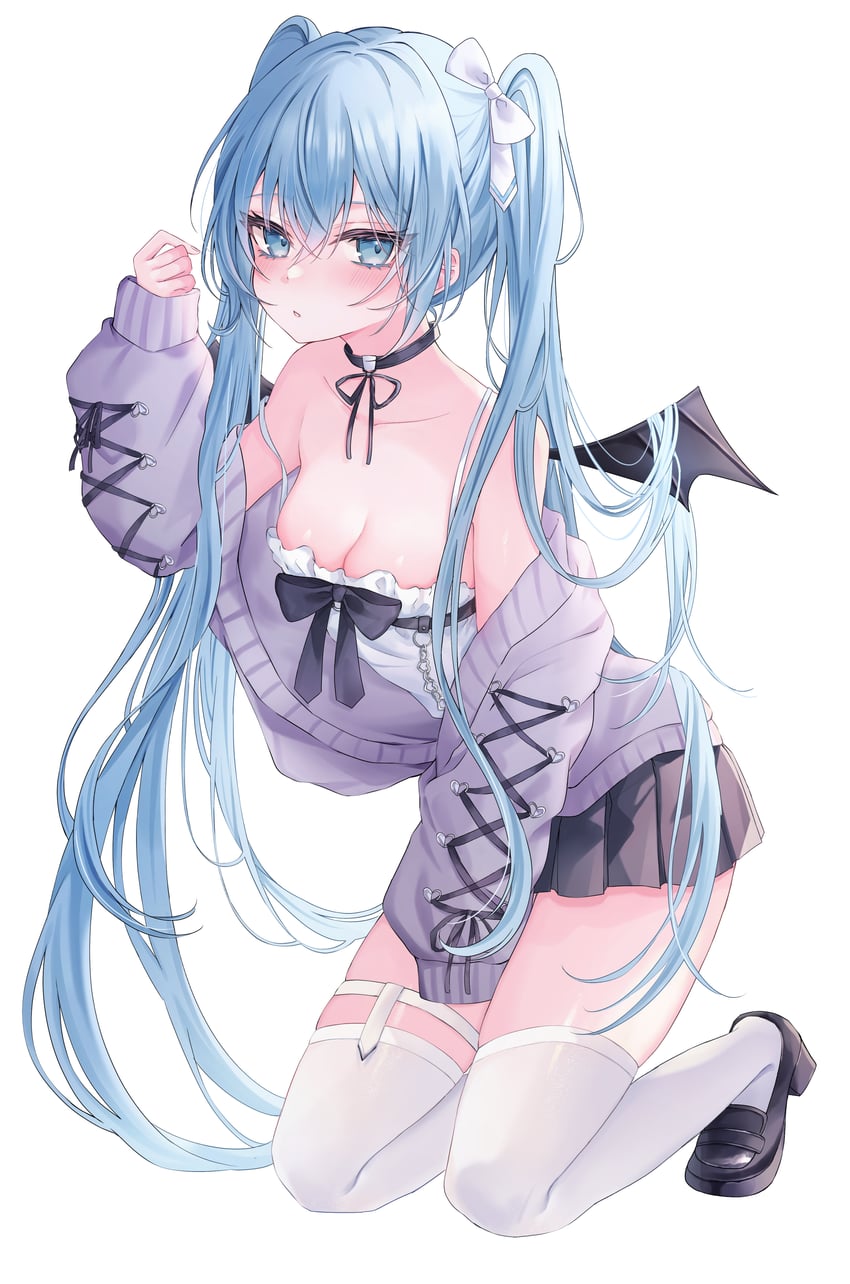 原创 1名女孩 露肩 黑色蝴蝶结 黑色项圈 黑色丝带