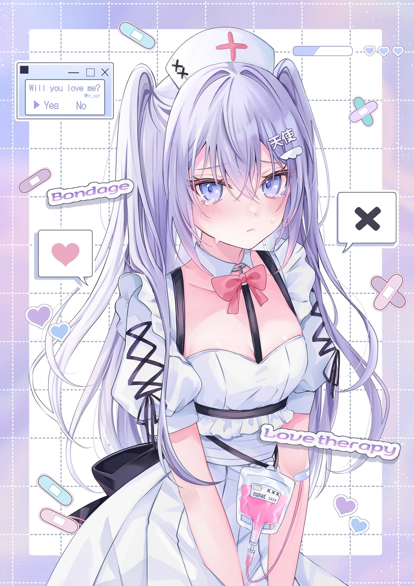 原创 1名女孩 创可贴 创可贴发饰 露肩 蓝眼