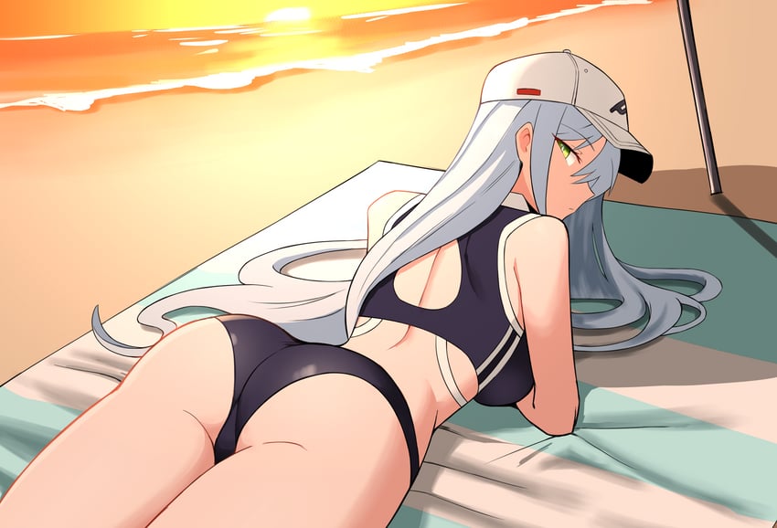彩虹骑士、europa (grand chase) 1名女孩 屁股 不对称刘海 棒球帽 海滩