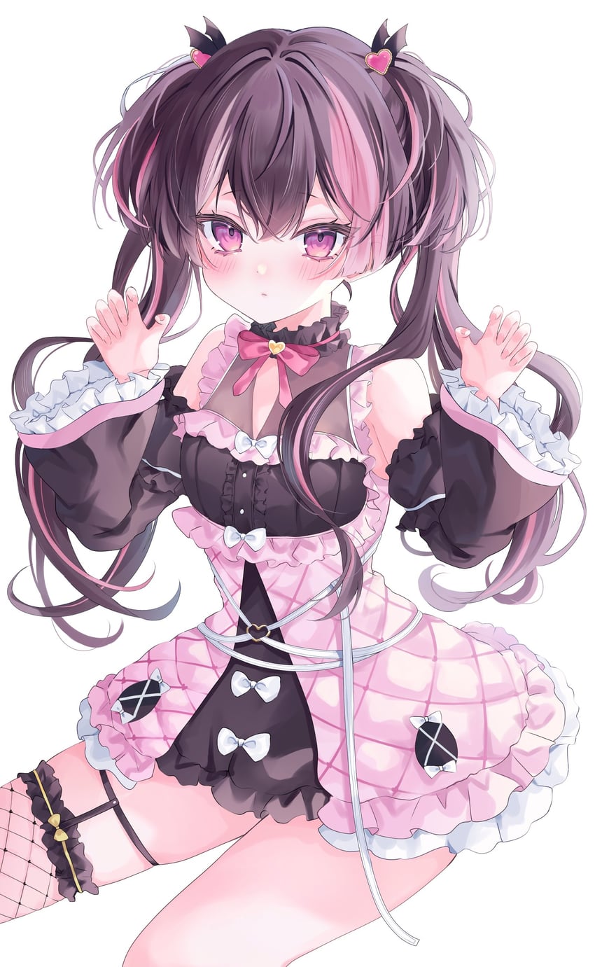 原创 1名女孩 腰带 黑色连衣裙 脸红 蝴蝶结