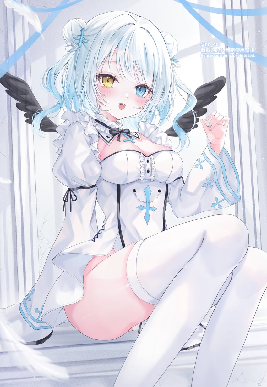 原创 1名女孩 黑色丝带 黑色翅膀 蓝眼 蓝色鞋子
