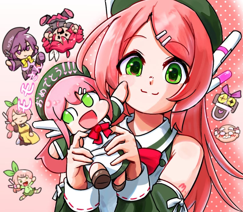 UTAU、重音Teto、桃音桃 1名女孩 围裙 手臂纹身 蝴蝶结 蝶形领结