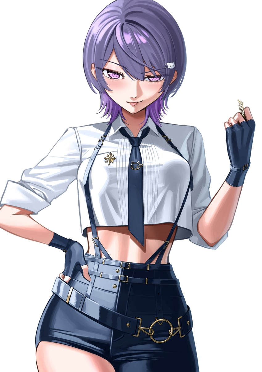 子午线计划、KSP (VTuber) 1名女孩 腰带 黑色皮带 黑色手套 黑色领带