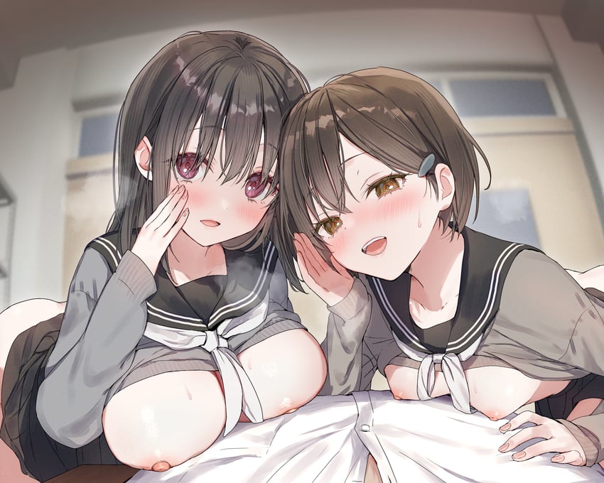 原创 1名男孩 2名女孩 黑发 黑色水手领 黑色裙子