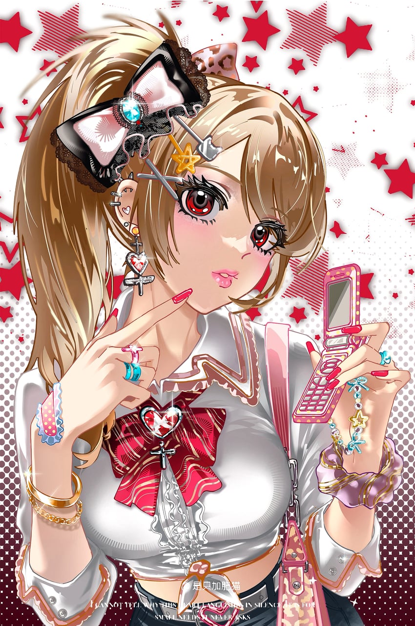 二次元插画 1名女孩 包 创可贴 手上贴创可贴 腰带