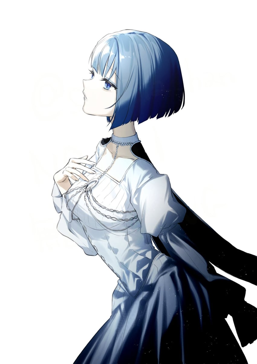 恶魔的舞步（Vocaloid）、世界计划、桐谷遥 1名女孩 愚人节 手臂放在侧边 蓝眼 蓝色眼影