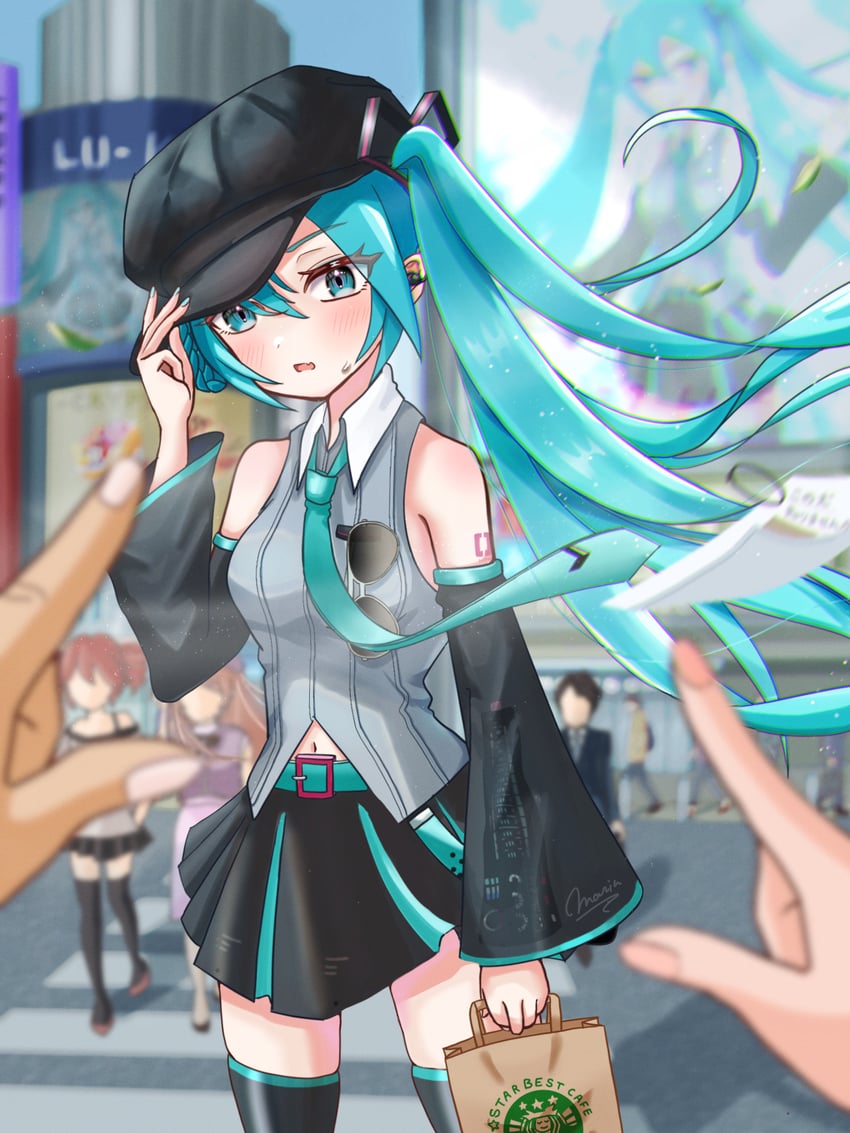 星巴克、UTAU、VOCALOID 水色腰带 水色瞳 水色发 水蓝色领带 包
