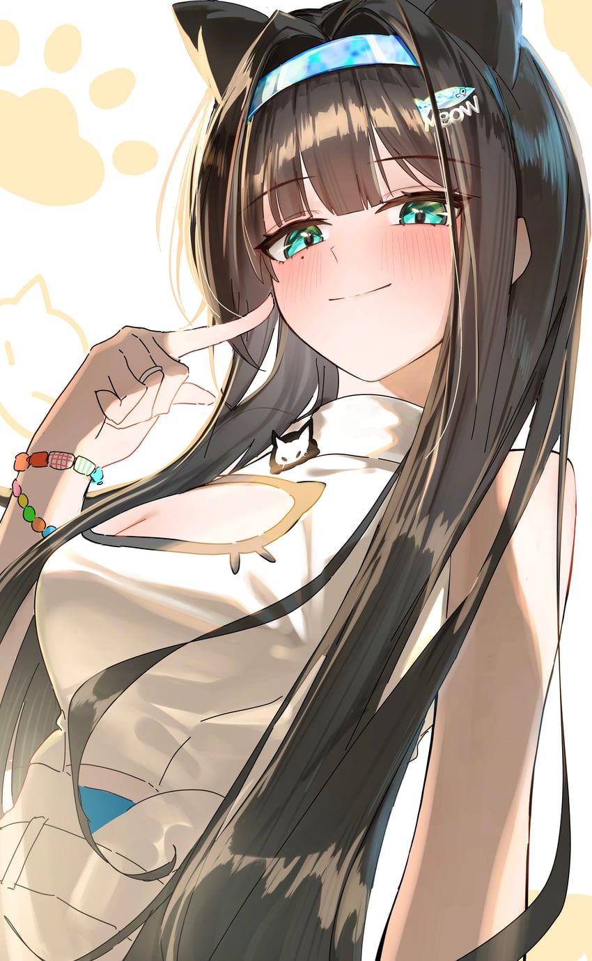 胜利女神：妮姬、薄荷 (妮姬) 1名女孩 兽耳 不对称刘海 露肩 珠子手链