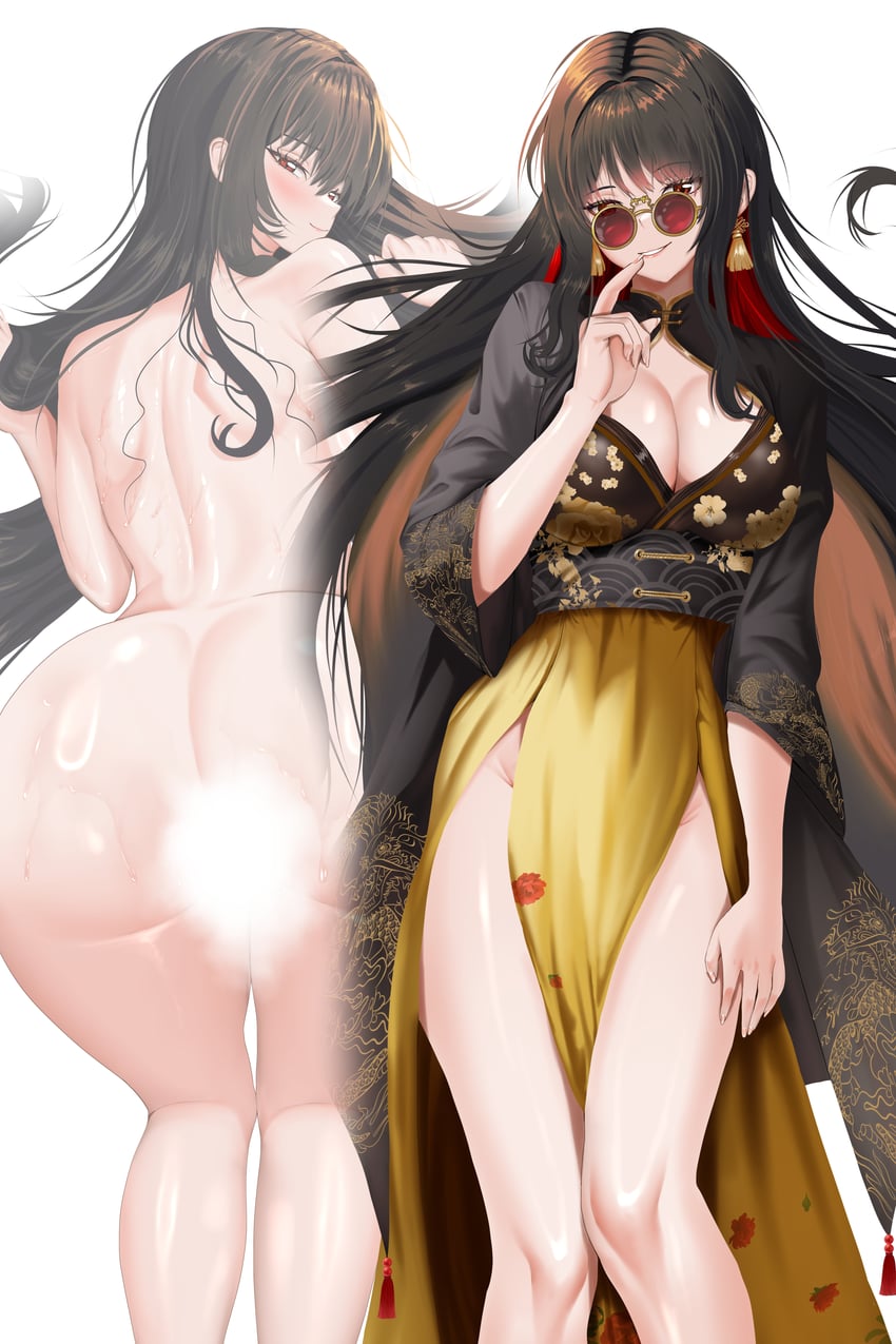 胜利女神：妮姬、牡丹 (胜利女神：妮姬) 1名女孩 屁股 黑发 脸红 乳房