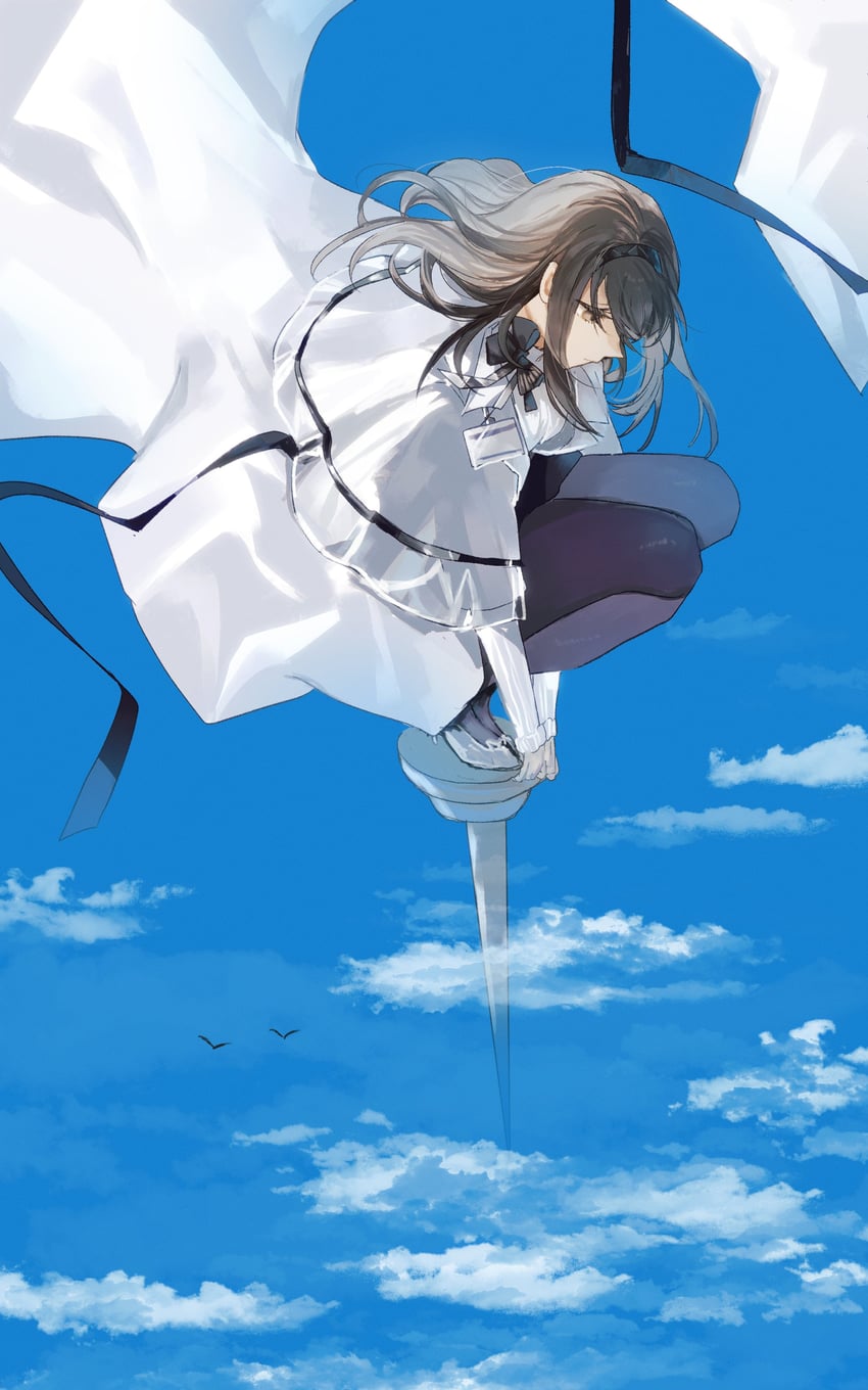 明日方舟、普瑞赛斯 (明日方舟) 1名女孩 黑色蝴蝶结 黑发 黑色发带 黑色连裤袜