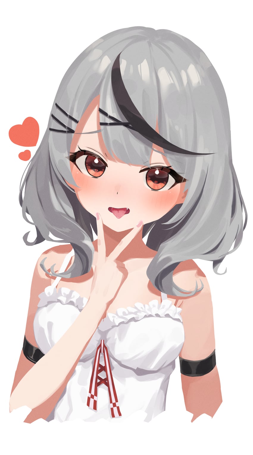 Hololive、沙花叉克萝耶、沙花叉库洛艾(第一套服装) 1名女孩 露肩 黑发 脸红 乳房