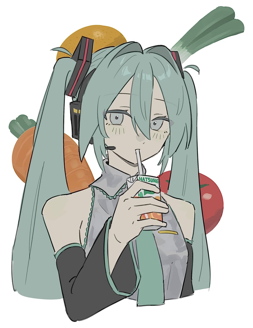 VOCALOID、初音未来 1名女孩 水色瞳 水色发 水蓝色领带 水蓝色饰边