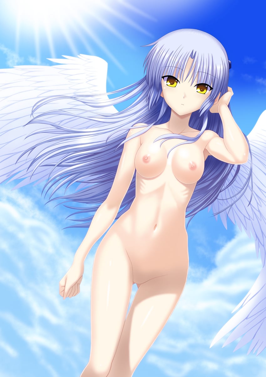 Angel Beats!、立华奏 1名女孩 云端之上 整理头发 天使 天使翅膀