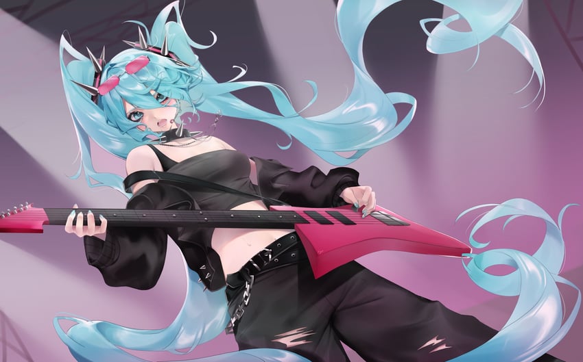 VOCALOID、初音未来 1名女孩 水色瞳 水色发 水蓝色指甲 腰带