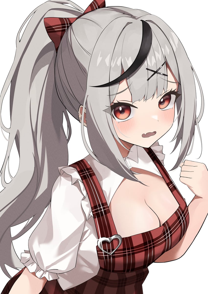 Hololive、沙花叉克萝耶 1名女孩 黑发 乳房 乳沟 虎牙