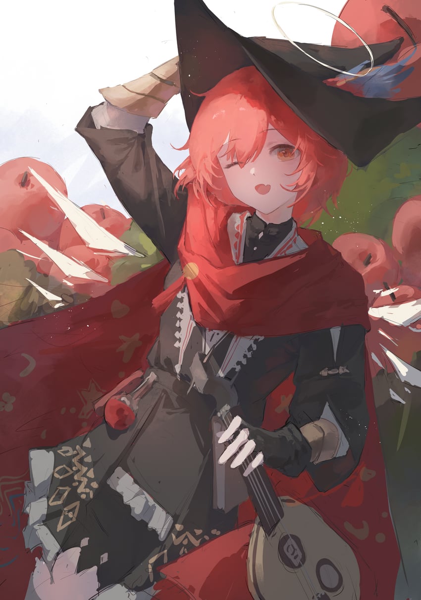 明日方舟、能天使 (明日方舟)、能天使 (新约) (明日方舟) 1名女孩 黑色手套 黑帽子 黑色夹克 黑色裙子