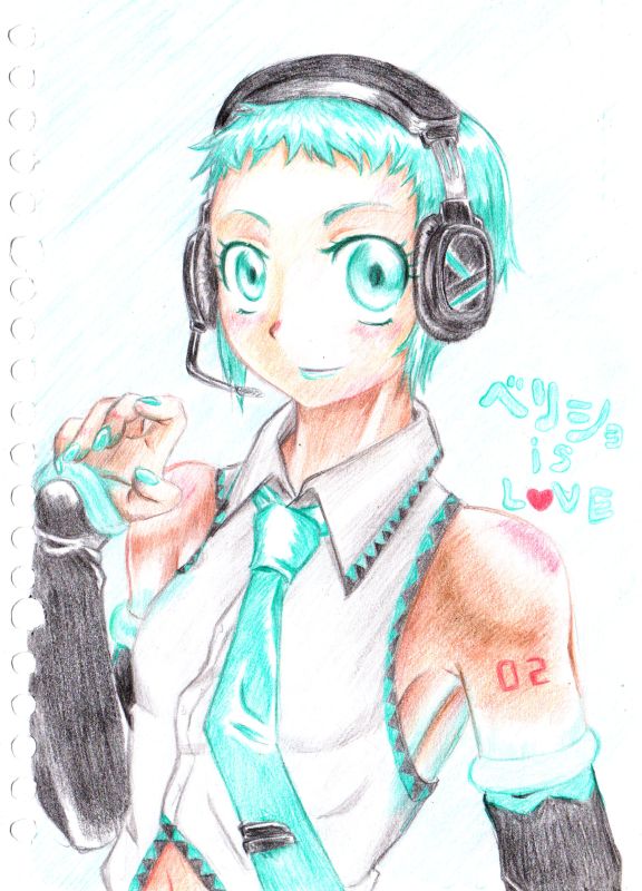 VOCALOID、初音未来 1名女孩 发型长度变动 (更短) 水色瞳 水色发 水润嘴唇