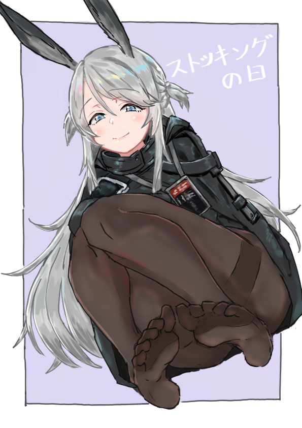 明日方舟、暴行 (明日方舟) 1名女孩 兽耳 黑色夹克 黑色连裤袜 蓝眼