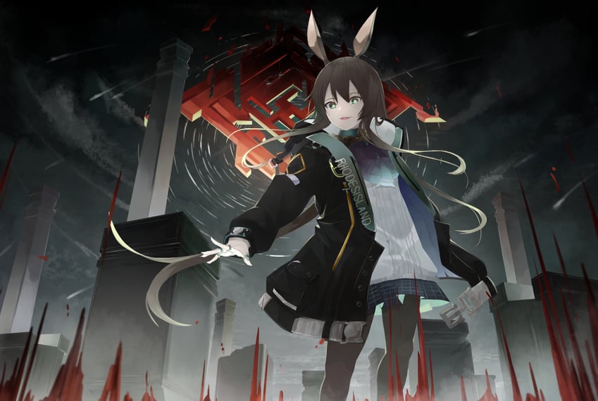 明日方舟、阿米娅 (明日方舟) 1名女孩 兽耳 阿斯科特领巾 黑色大衣 黑色夹克