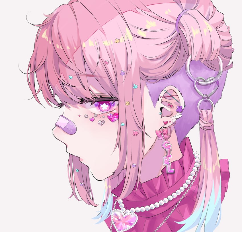 原创 1名女孩 水色发 创可贴 脸上的创可贴 鼻梁创可贴