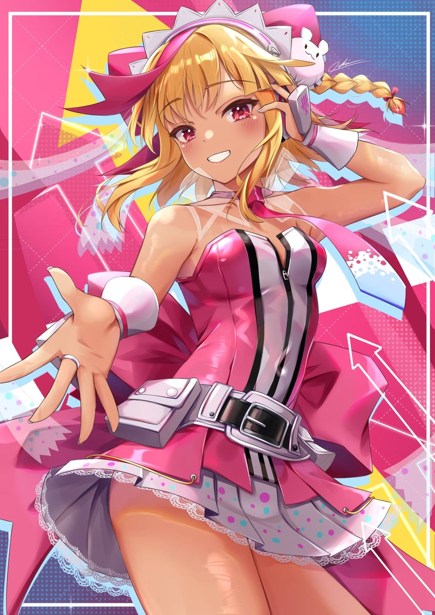 Beatmania IIDX、狂热节拍IIDX 32 Pinky Crush、Bemani 1名女孩 露肩 腰带 金发 脸红