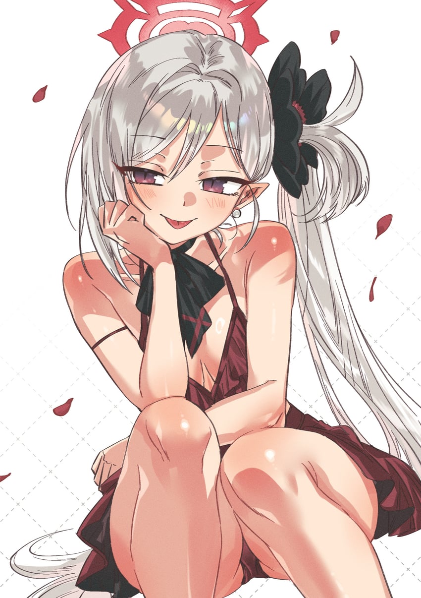蔚蓝档案、睦月 (蔚蓝档案)、浅黄睦月 (礼服) (蔚蓝档案) 1名女孩 :p 裸腿 露肩 黑色蝴蝶结