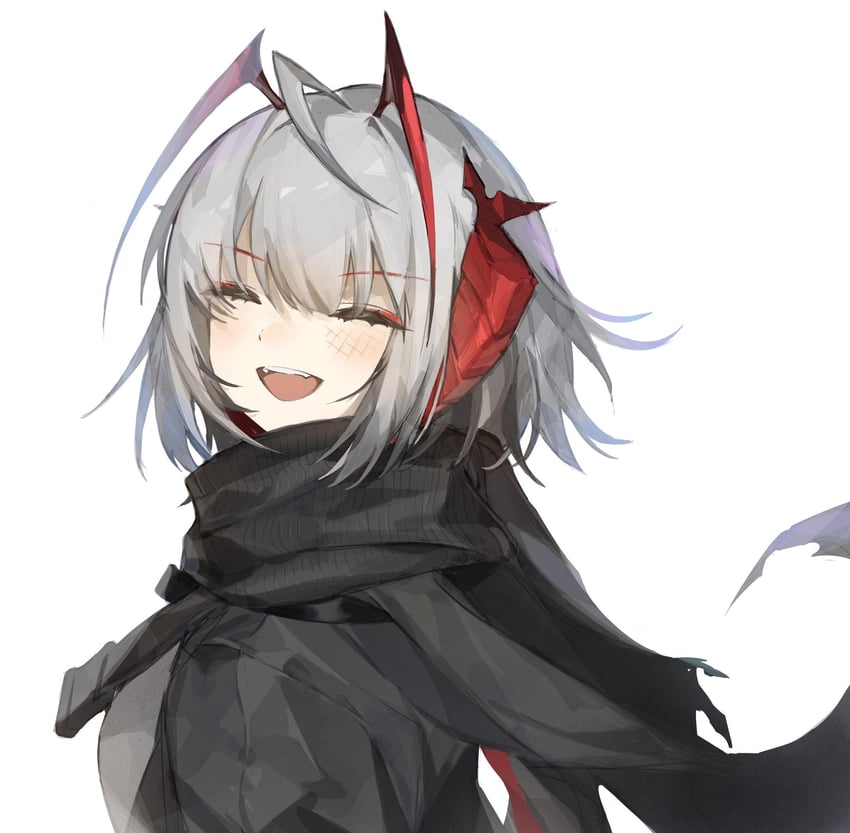 明日方舟、W (明日方舟) 1名女孩 :D 黑色夹克 黑色围巾 闭眼