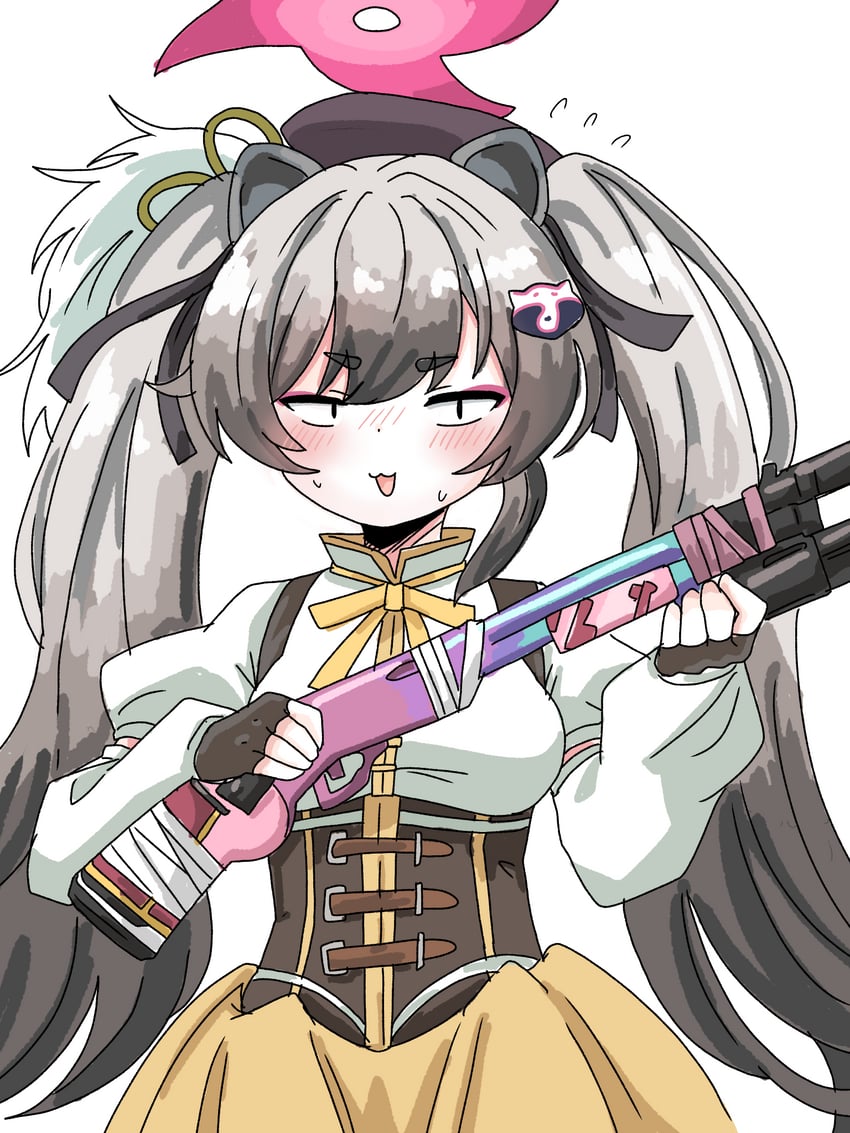 蔚蓝档案、魔法少女小圆、魔法少女小圆 1名女孩 猫脸笑 眯眯眼 兽耳 黑色手套