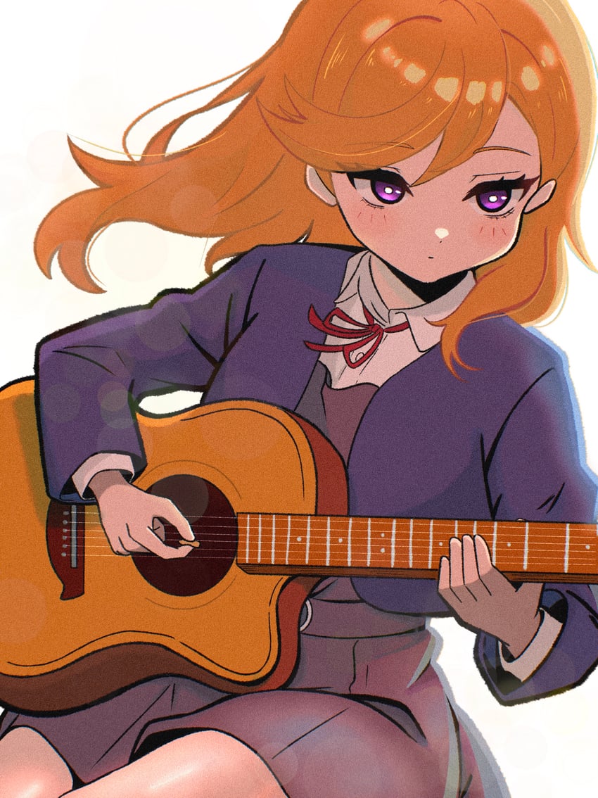Love Live!、Love Live! Superstar!!、涩谷香音 1名女孩 蓝色夹克 脸红 棕色裙子 闭嘴