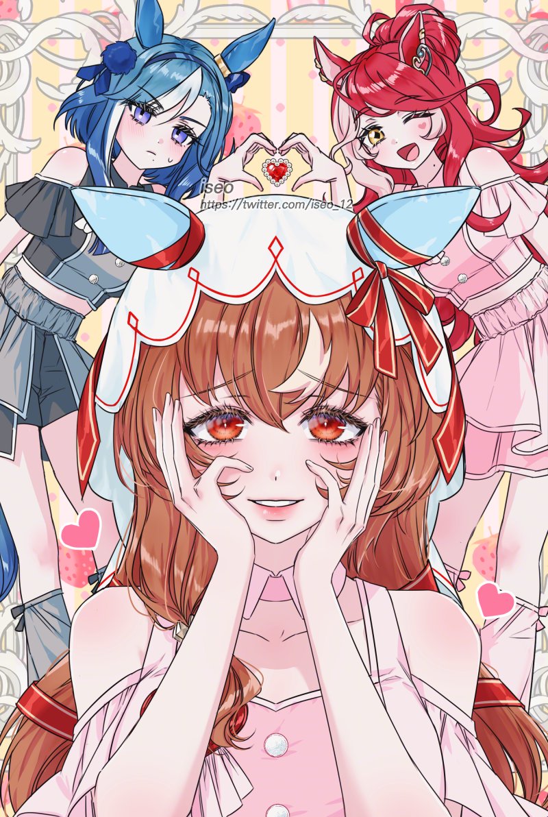 赛马娘、悦泽之韵 (赛马娘)、唯独爱你 (赛马娘) 3人女子 :D 微笑 兽耳 作者名
