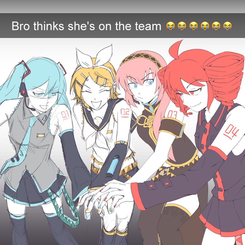 UTAU、VOCALOID、初音未来 4个女孩 呆毛 水色瞳 水色发 金发