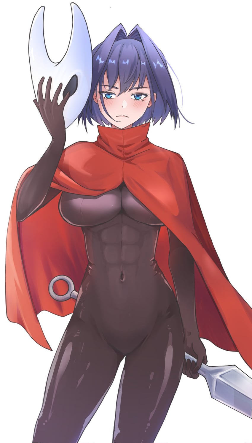 空洞骑士、Hololive、Hololive英语 1名女孩 腹肌 黑色全身袜 黑色连体衣 黑发