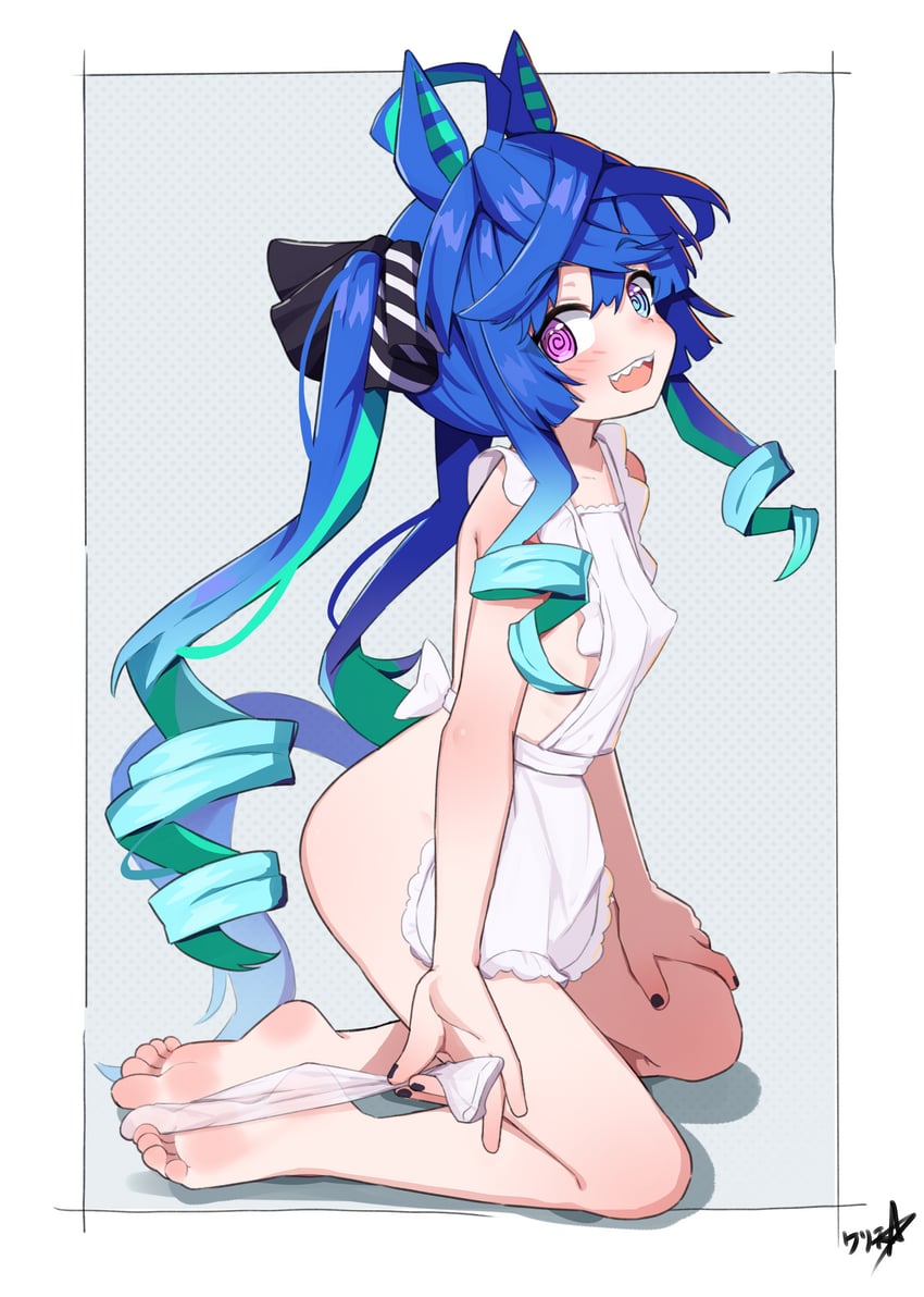 赛马娘、双涡轮 (赛马娘) 1名女孩 @_@ 呆毛 兽耳 围裙