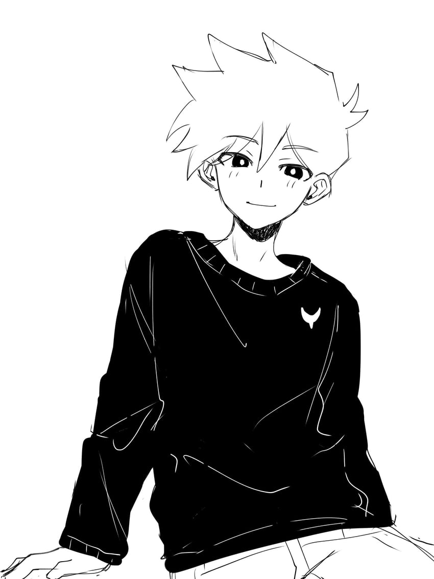 OMORI、Hero (远方) (Omori)、Hero (OMORI) 1名男孩 呆毛 脸红 亮瞳 闭嘴