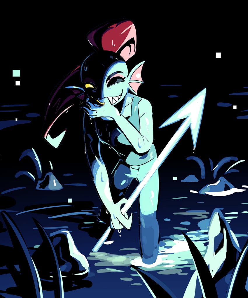 传说之下、Undertale/Deltarune、安黛因 1名女孩 蓝色皮肤 有色巩膜 有色皮肤 鳍