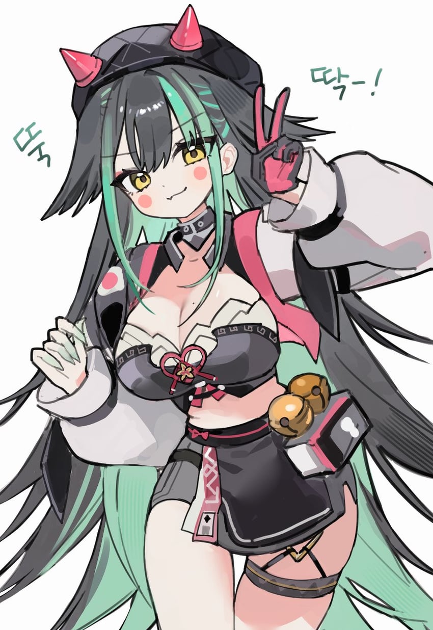 黑色幸存者、永恒轮回、bihyung (black survival) 1名女孩 黑发 黑帽子 黑色裙子 腮红贴纸