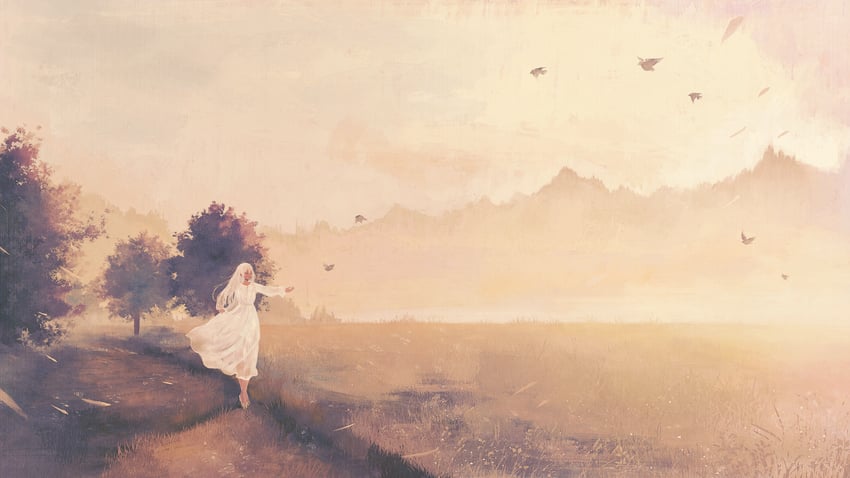 原创 1名女孩 鸟 闭眼 踝部交叉 小光