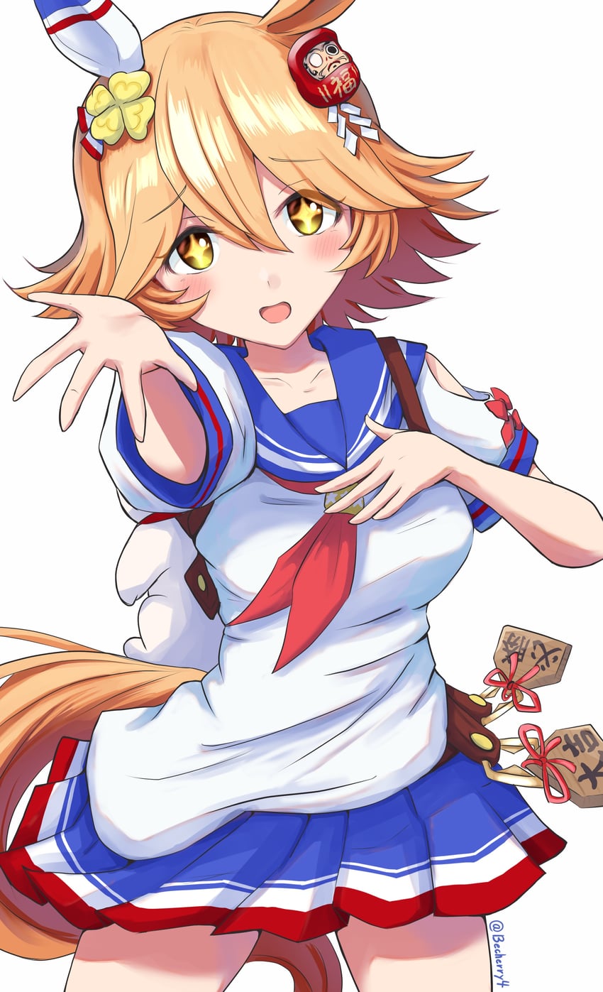 赛马娘、待兼福来 (Rising Fortune) (赛马娘)、待兼福来 (赛马娘) 1名女孩 兽耳 珠子手链 珠子 蓝色水手领