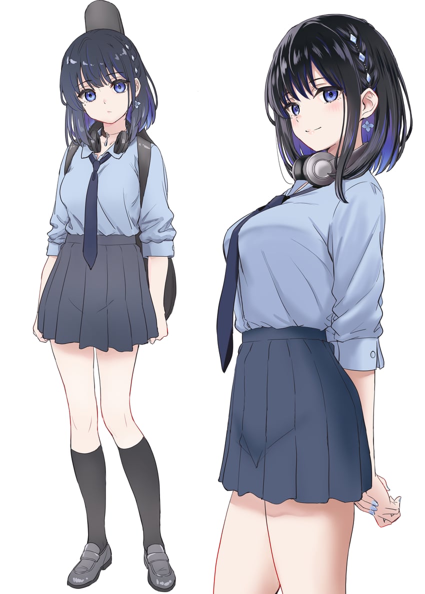 amamori junna wa shitsudo ga takai、amamori junna 1名女孩 手放在身体两侧 双手背在身后 黑发 黑鞋