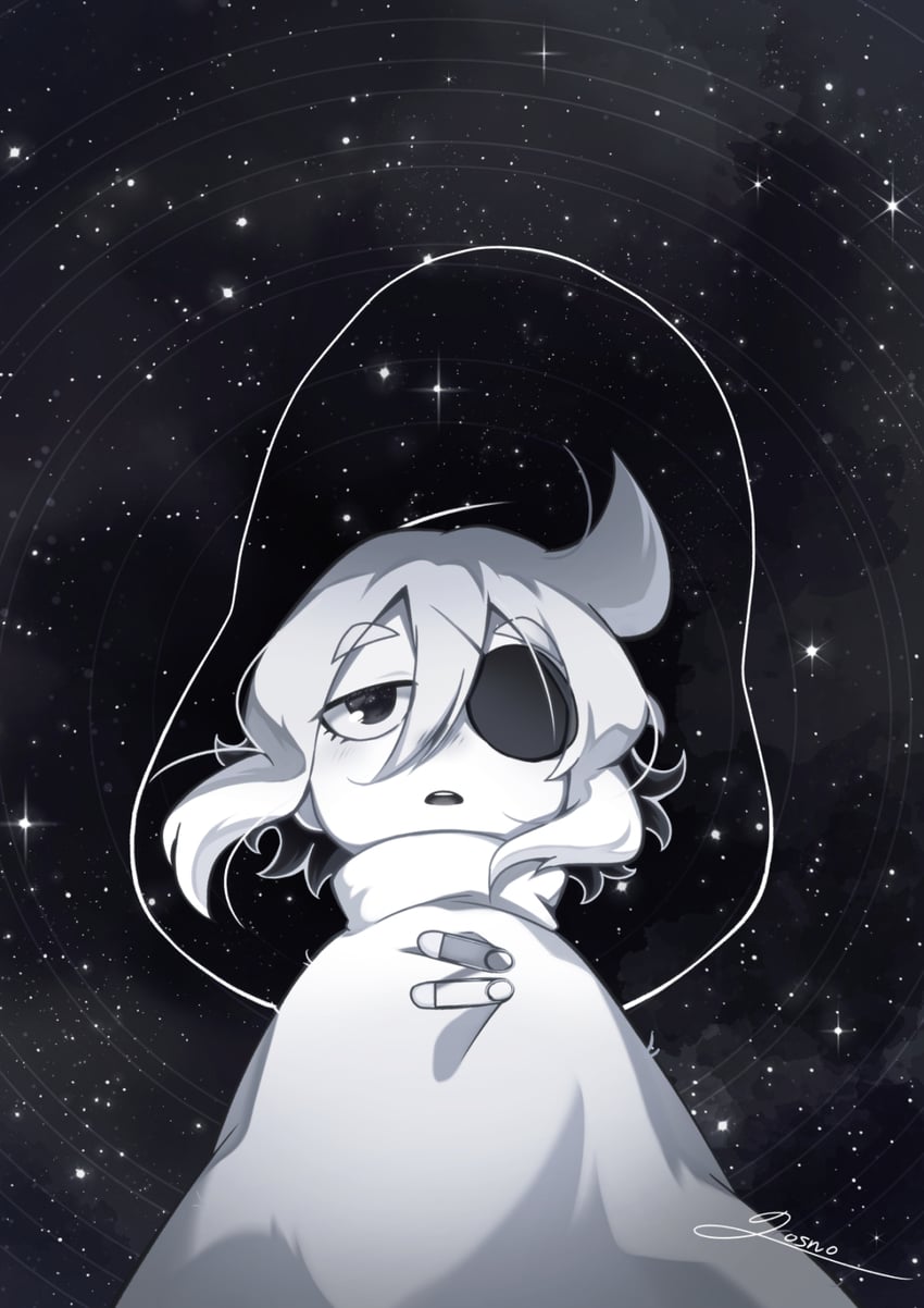在星辰与时间中、Siffrin (In Stars and Time) 1名男孩 黑瞳 黑帽子 黑色天空 黑条纹/黑挑染